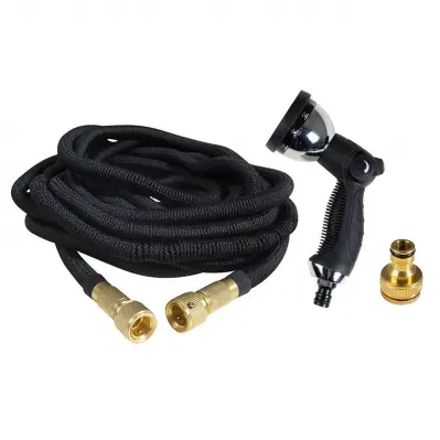 Tuyau extensible avec raccord laiton + pistolet en alliage de zinc 10 fonctions - 30 m