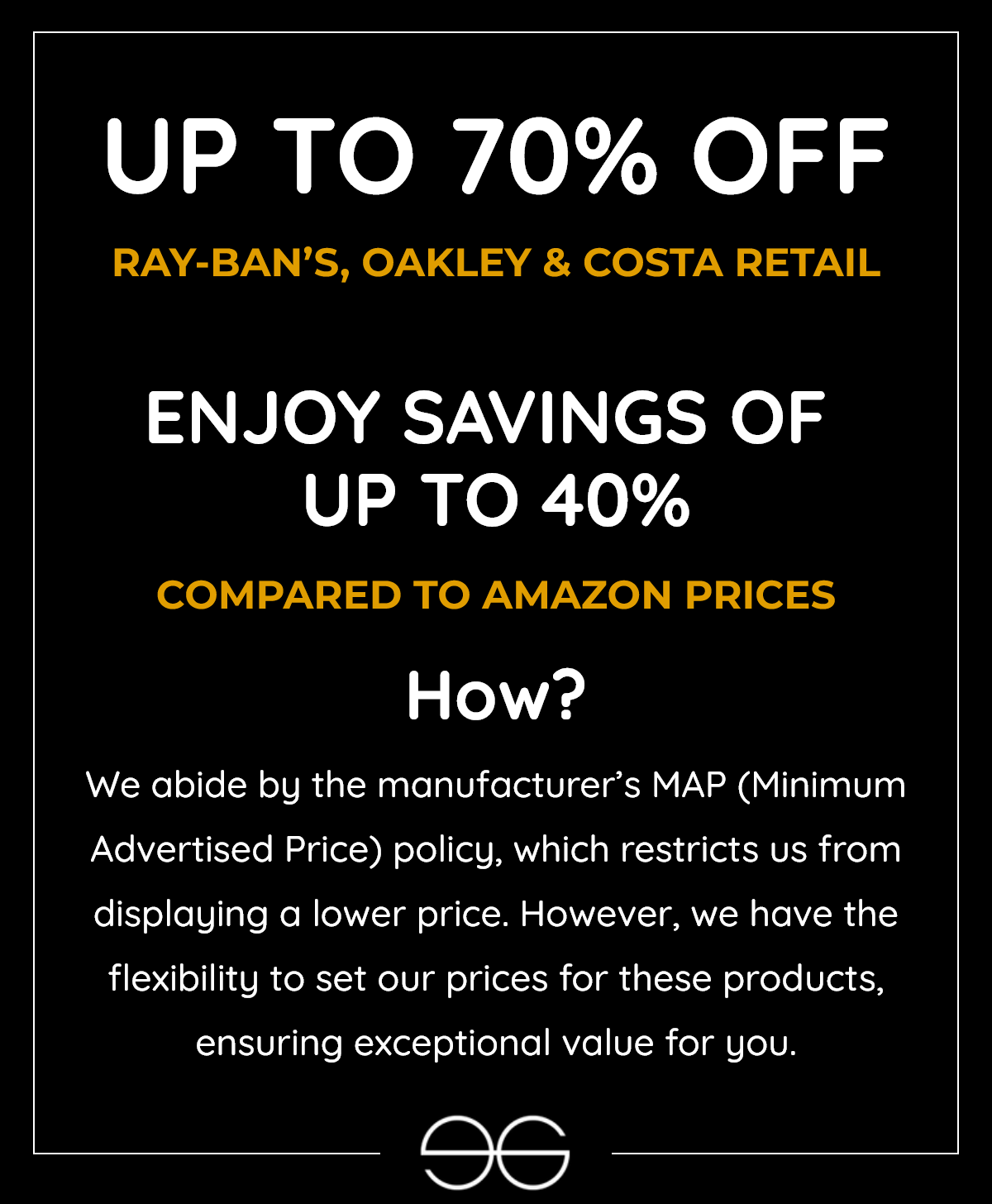 Up to 70% Off Ray-Ban’s, Oakley & Costa Retail