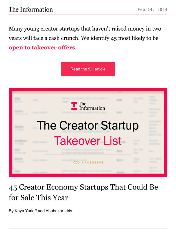 The Information: 45 Creator Economy Startups That Could Be for Sale ...