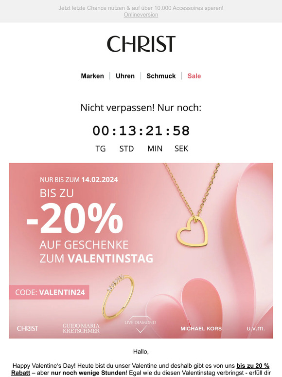 HEUTE ist Valentinstag! Bis zu -20 % für dich