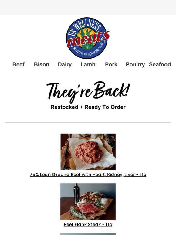 Restock O'Clock - Ground Organ Blend, Beef Flank Steak, Coulotte Steak, Boneless Beef Short Ribs, Pork Bacon + More
