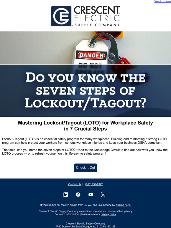 Crescent Electric Supply Company Do you know the seven steps of Lockout/Tagout? Milled