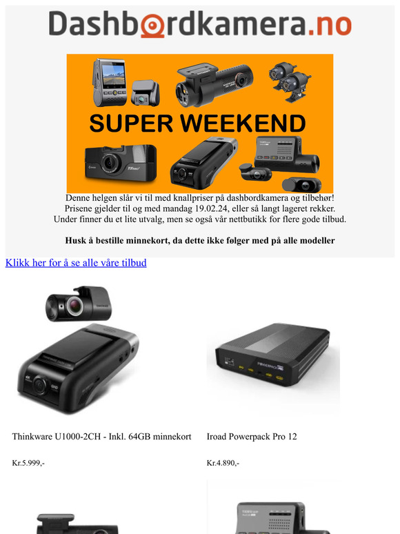 Super Weekend - Knallpriser på dashbordkamera og tilbehør