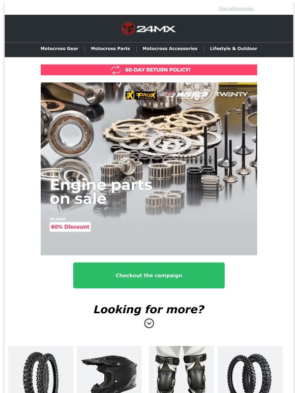 60% discount on Engine Parts from top brands