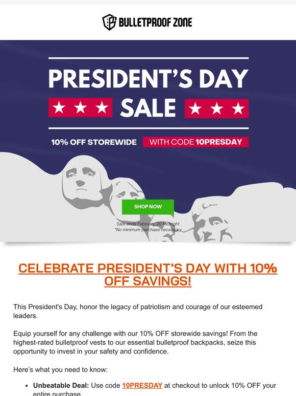 Celebrate President's Day with 10% OFF Storewide!