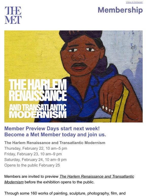 The Met: Member Previews Start Next Week | 'The Harlem Renaissance and ...