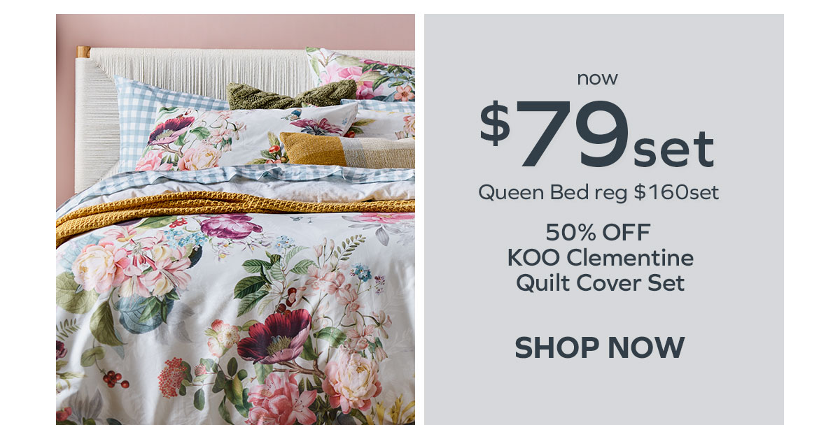 50% off KOO Clementine Quilt Cover Set Queen Bed Reg $160 now $79set