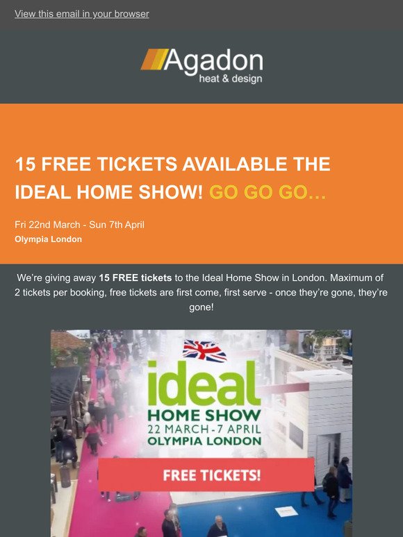 FREE TICKETS to the Ideal Home Show - Fri 22nd March - Sun 7th April - Olympia London