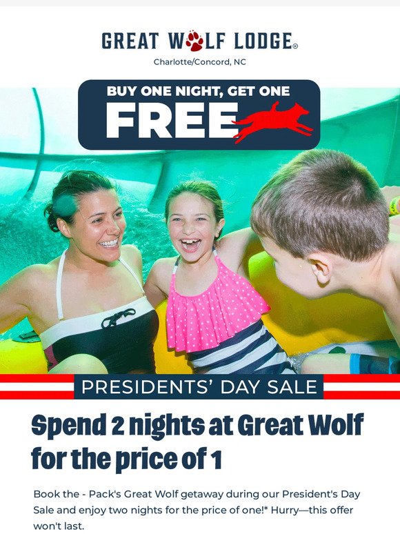 Get two nights for the price of one on the — Pack's Great Wolf getaway 🏰