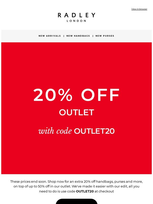 Time is ticking for extra 20% off outlet