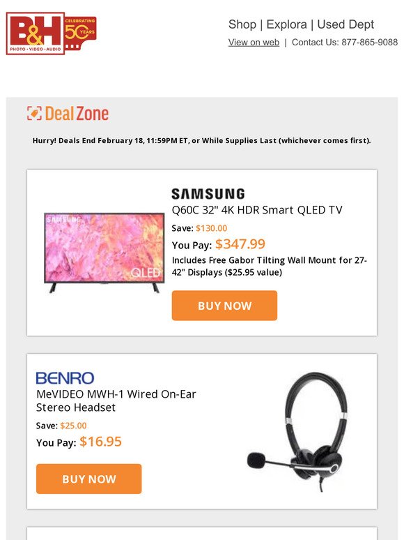 Today's Deals: Samsung 32" 4K HDR Smart QLED TV, Benro MeVIDEO Wired On-Ear Stereo Headset, EZQuest DuraGuard USB-C to HDMI Cable, Magnus MiniFlex Flexible Tripod w/ Ball Head & Smartphone Adapter & More