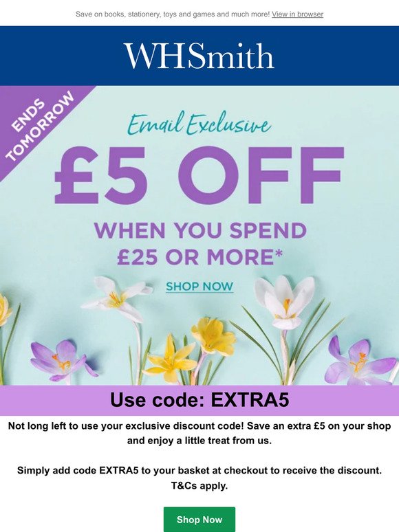 Extra £5 off ending tomorrow!