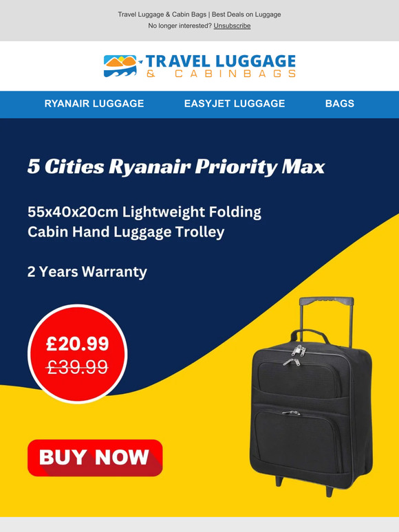 Travel Luggage & Cabin Bags Ltd Travel in Style Ryanair Priority Max