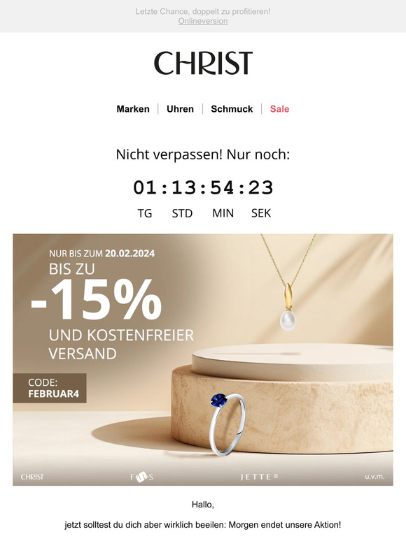 Nur bis MORGEN! Bis zu -15 % & GRATIS Versand