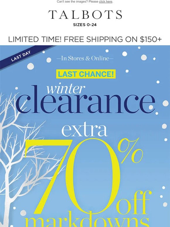 LAST DAY for BEST SAVINGS! Extra 70% off CLEARANCE