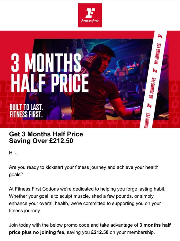 Fitness First: Hurry —, get 3 months half price