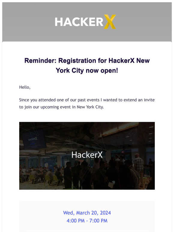 Reminder: Registration for HackerX New York City now open!