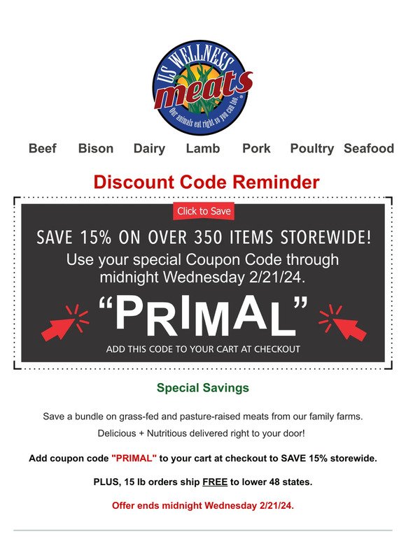 PRIMAL Code Ends Soon - 100% Grass-fed Meats - Over 350 Items