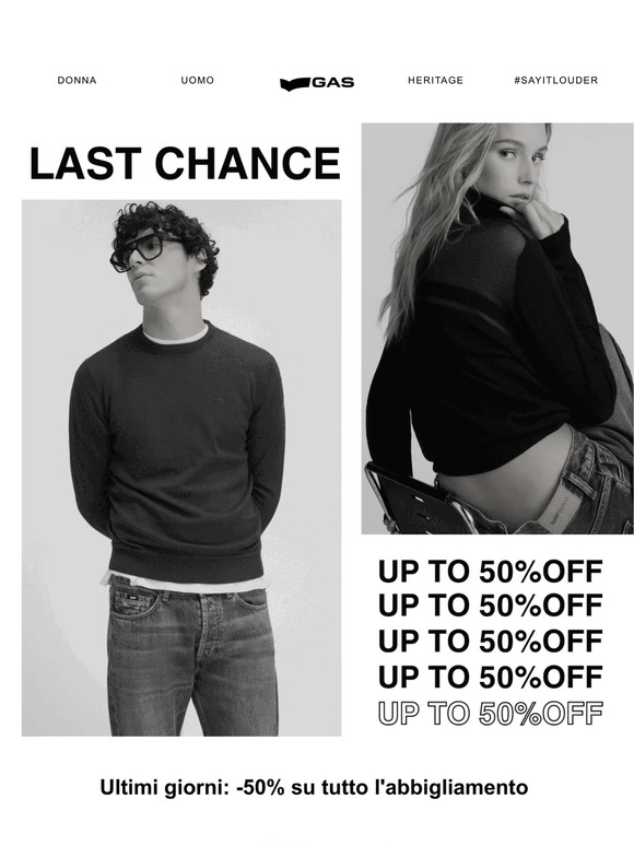 Last chance: tutta la collezione abbigliamento al -50%
