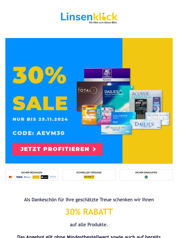 30% Rabatt auf alle Produkte von Linsenklick.ch