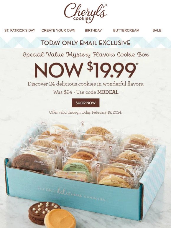 Today only 🔎 $19.99 Mystery Flavors Cookie Box.