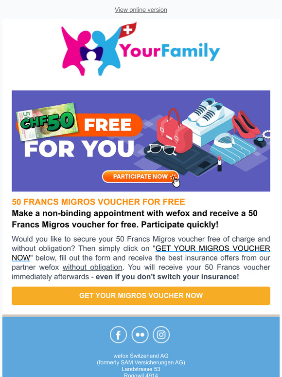 Get a free 50 Francs Migros voucher - discover now.