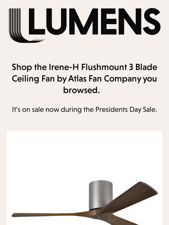 Ends tomorrow: Save on the Irene-H Flushmount 3 Blade Ceiling Fan by Atlas Fan Company.