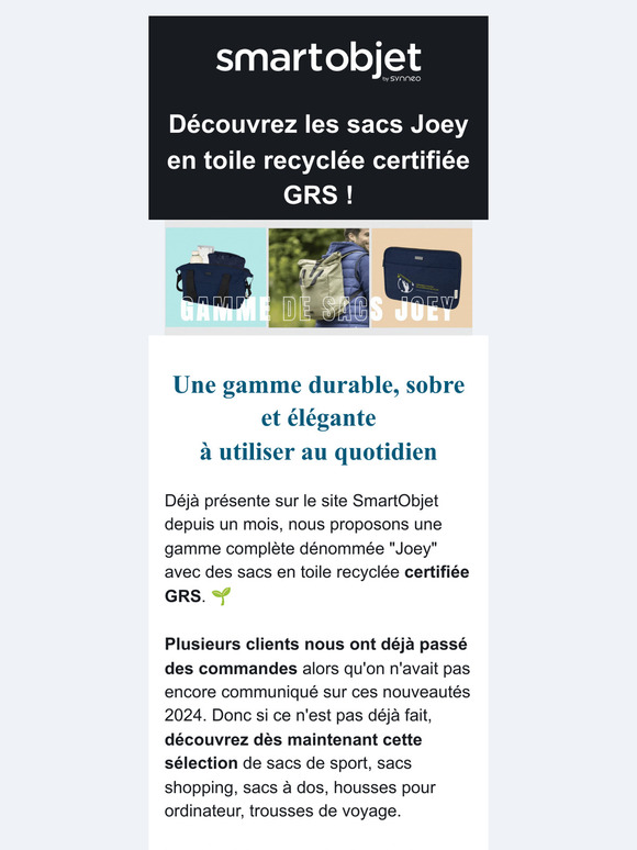 Une gamme complète de sacs recyclés chez SmartObjet