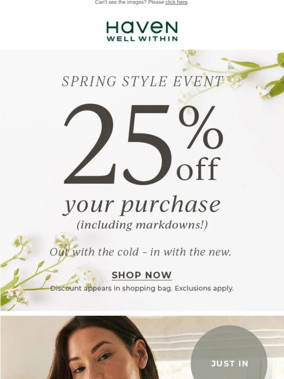 Countdown To Spring: Shop 25% Off Your Purchase