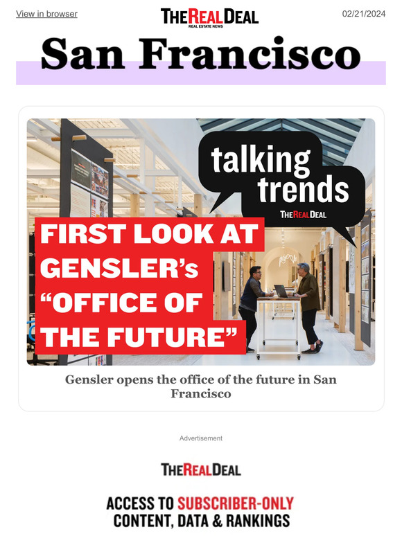 The Real Deal: Gensler opens the office of the future in SF; ASB looks ...