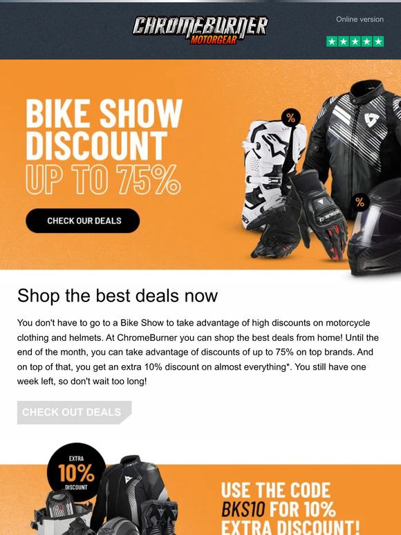 1 more week: up to 75% Bike Show Discount