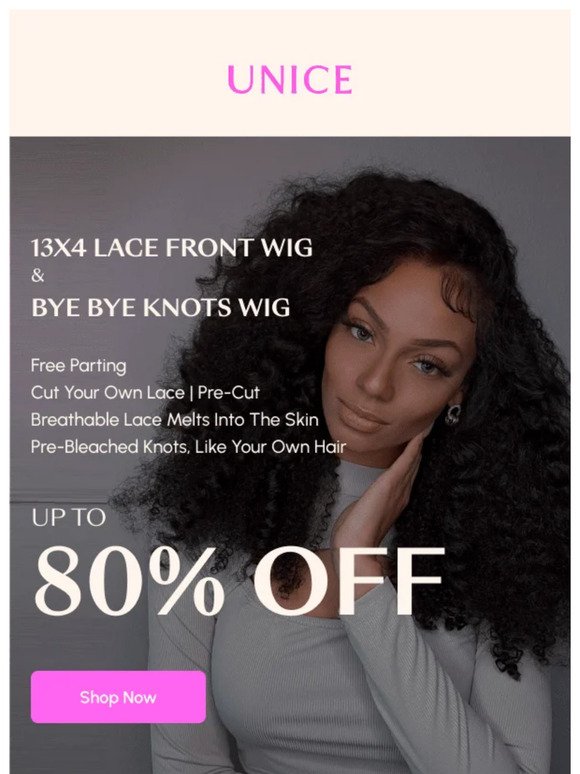 Last chance to save up to 80% on glueless bye-bye knots wigs