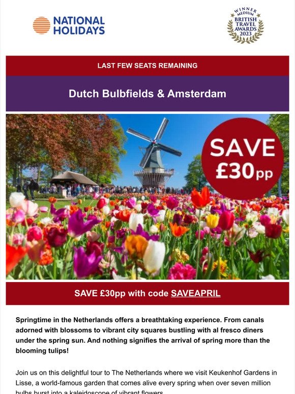 Spring into savings: Dutch Bulbfields & Amsterdam