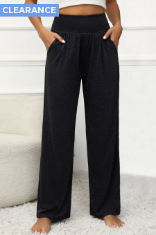 Black Pocket Elastic Waist High Waisted Pants