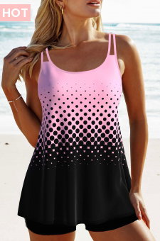 Patchwork Ombre Pink Double Straps Tankini Top