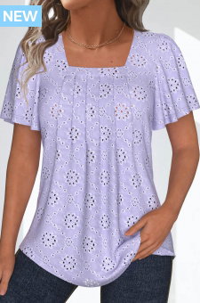 Light Purple Textured Fabric Short Sleeve T Shirt