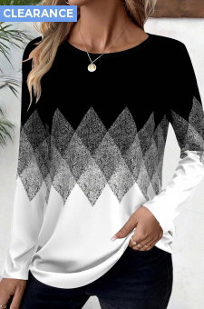 Black Patchwork Geometric Print Long Sleeve T Shirt