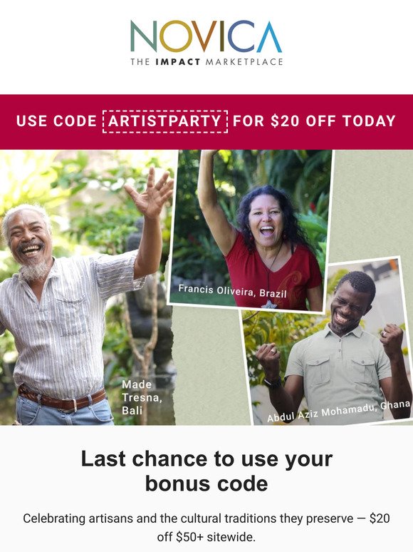 Your $20 OFF sitewide code expires today!