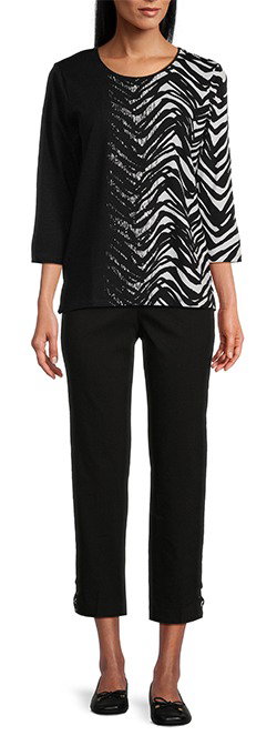ALLISON DALEY • Embellished 3/4 Sleeves Crew Neck Knit Top • Criss Cross Hem Detail Pull-On Straight Leg Ankle Pant • SHOP NOW
