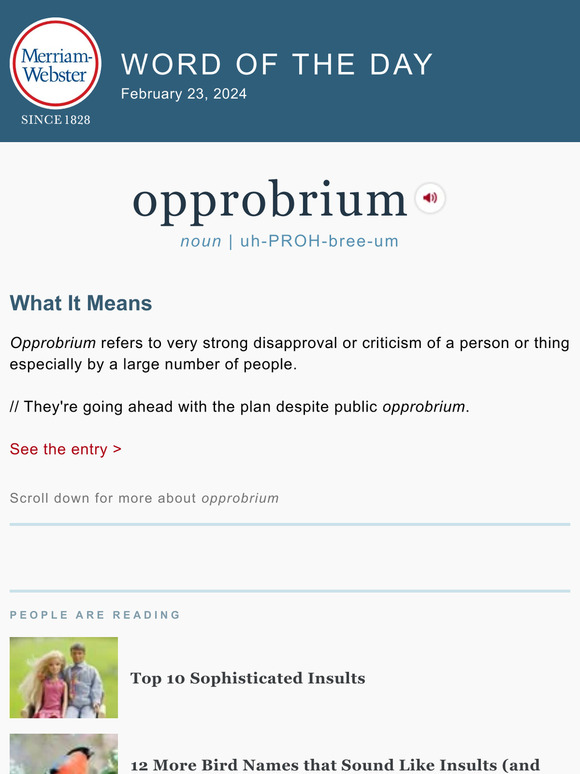 Merriam-Webster: Opprobrium - plus, Top 10 Sophisticated Insults | Milled