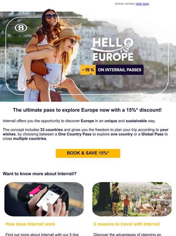 Enjoy 15% OFF Interrail Passes