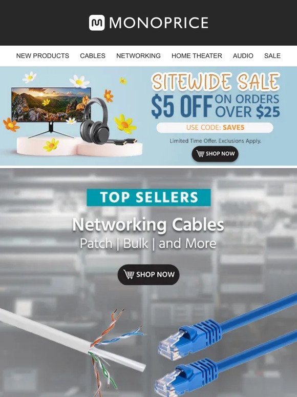 Top-Selling Networking Cables, Plus $5 OFF Orders $25+