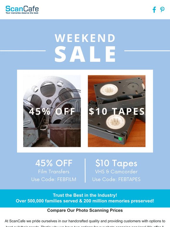 🎥🍿 Family Movie Night! $10 Tapes & 45% Off Film Transfers This Weekend.