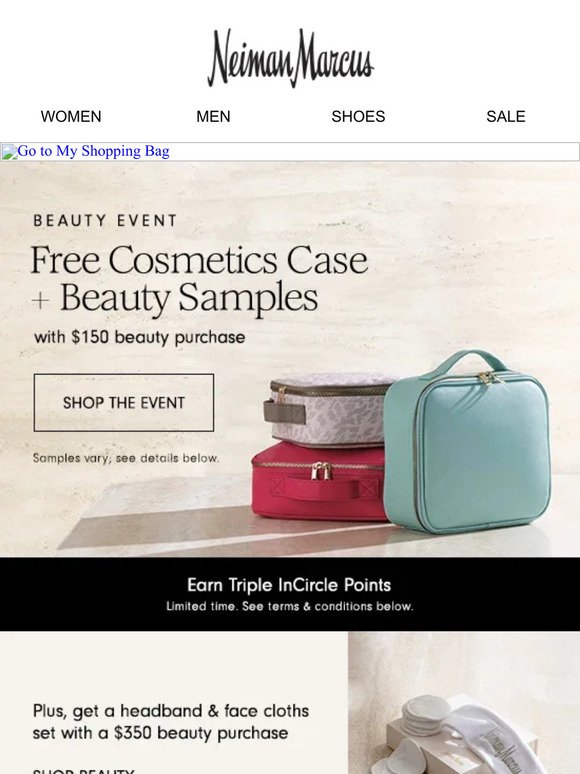 INSIDE: Your free cosmetics case + beauty samples