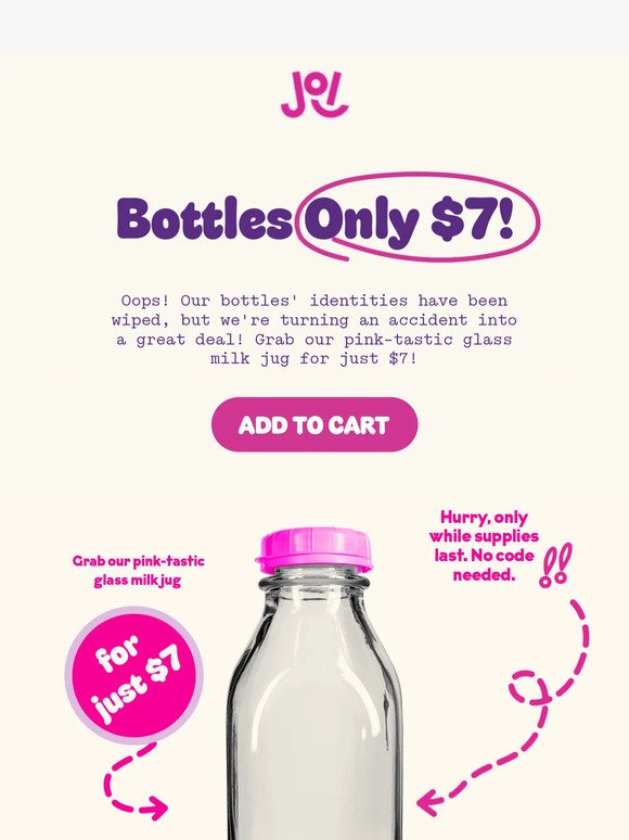 🥛Our Bottles are Drawing a Blank!  Grab one for $7!