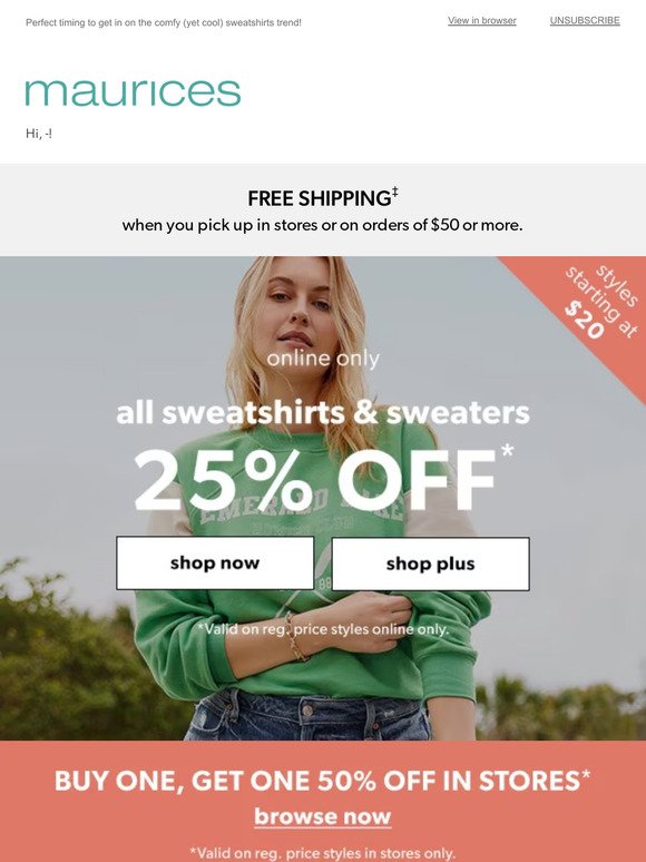 Fri-YAY! Take 25% off all sweatshirts & sweaters