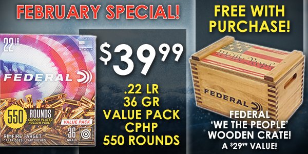 Free Wood Ammo Box With .22 LR Purchase
