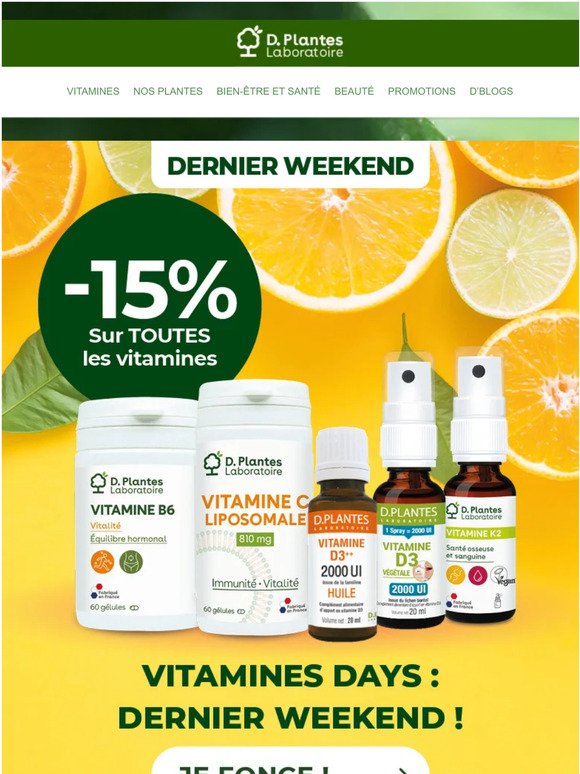 Dernier weekend : -15% sur les vitamines
