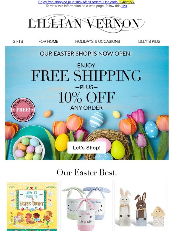 Free shipping & 10% off what's new for Easter