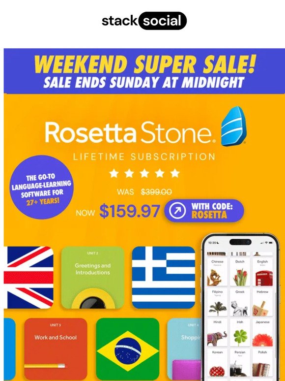 📣 Rosetta Stone for $160! This Weekend ONLY! 📣
